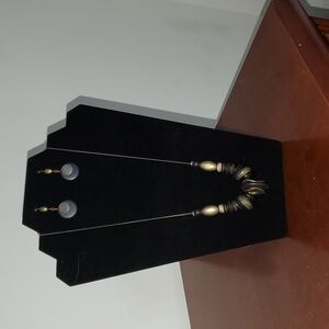 Elegant Navy and Bronze Necklace with Central Bead Cluster and Matching Earrings